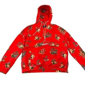 Members Only Sport Tropical Orange Floral Streetwear Windbreaker Coast Hoodie M